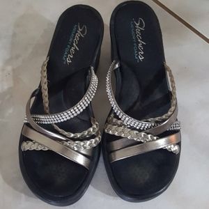 Sketchers Memory Foam Silver Wedges